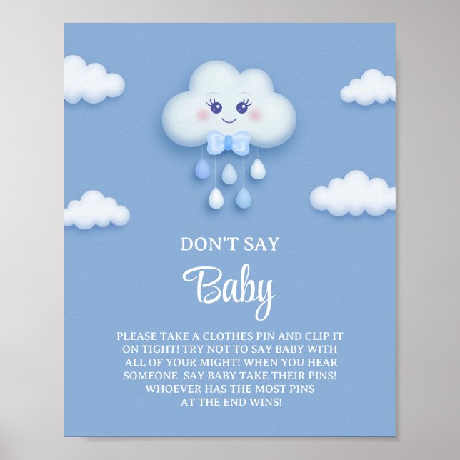 On Cloud Nine Modern Blue don't say baby game sign (Front)