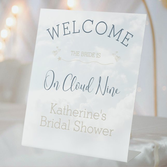On Cloud Nine Modern Elegant Bridal Shower Welcome Pedestal Sign (Creator Uploaded)