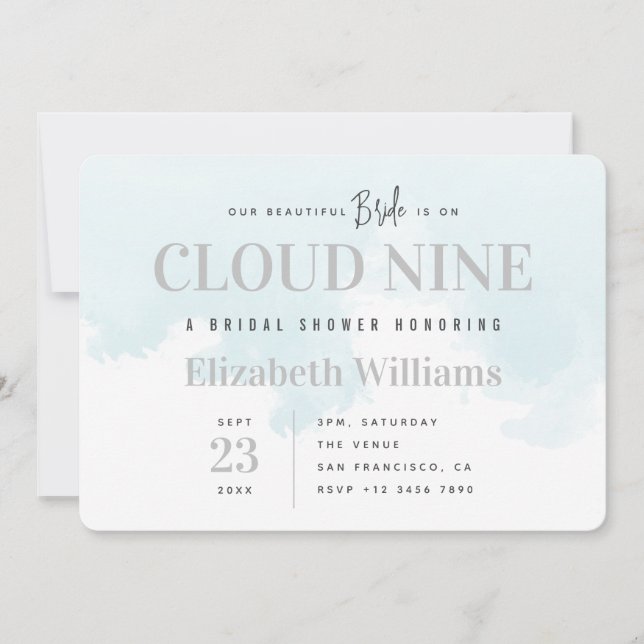 On Cloud Nine Modern Minimal Chic Bridal Shower Invitation (Front)