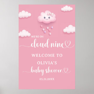 On Cloud Nine Modern Pink Baby Shower Welcome Poster