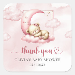 On Cloud Nine Modern Pink Girl Baby Shower sticker