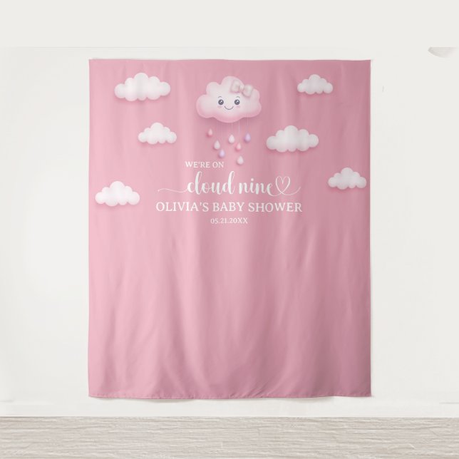 On Cloud Nine Modern Pink Girl Baby Shower  Tapestry (Front)