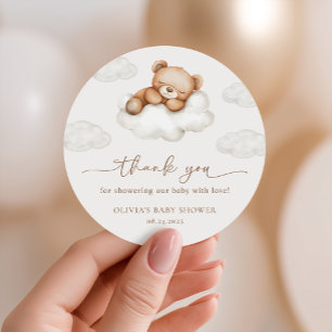 On Cloud Nine Neutral Teddy Bear Baby Shower Favou Classic Round Sticker