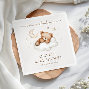 On Cloud Nine Neutral Teddy Bear Baby Shower  Napkin