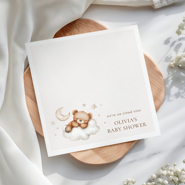 On Cloud Nine Neutral Teddy Bear Baby Shower  Napkin (Creator Uploaded)