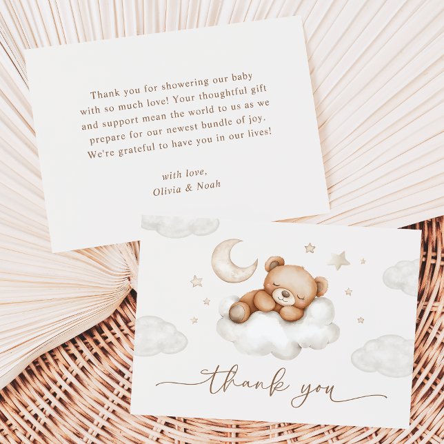 On Cloud Nine Neutral Teddy Bear Baby Shower Thank You Card (Creator Uploaded)