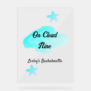 On Cloud nine pastel blue clouds star bachelorett Acrylic Sign