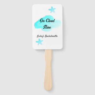 On Cloud nine pastel blue clouds star bachelorett Hand Fan