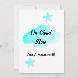 On Cloud nine pastel blue clouds star bachelorett Invitation
