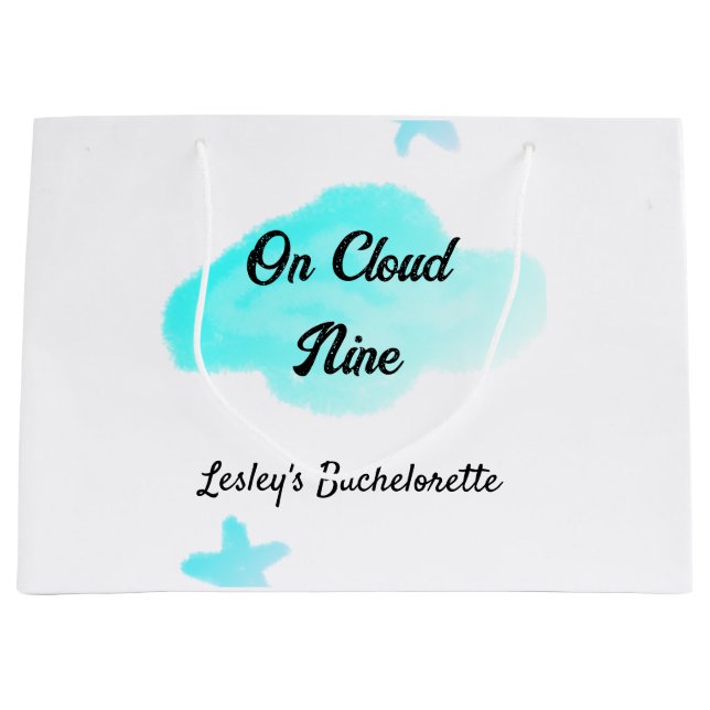 On Cloud nine pastel blue clouds star bachelorett Large Gift Bag (Front)