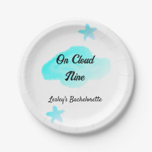 On Cloud nine pastel blue clouds star bachelorett Paper Plate