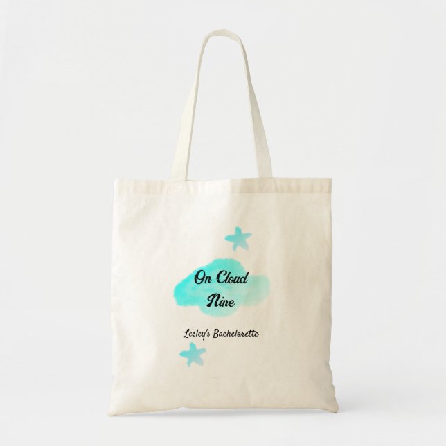 On Cloud nine pastel blue clouds star bachelorett Tote Bag (Front)