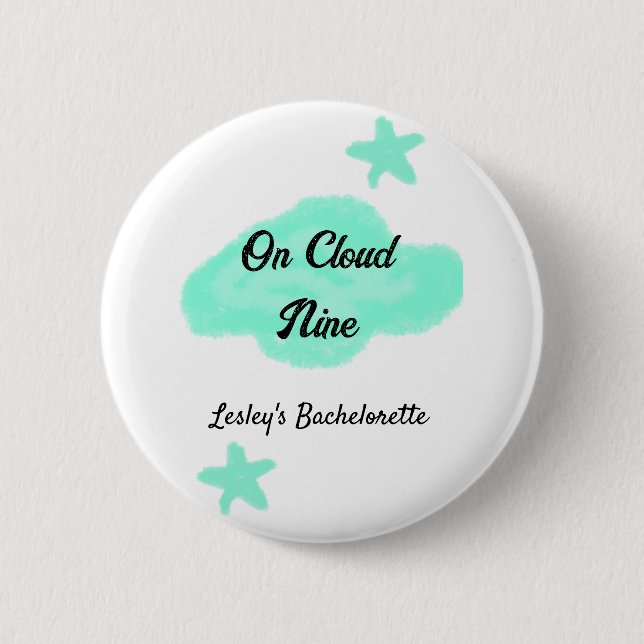 On Cloud nine pastel green clouds star bachelorett 6 Cm Round Badge (Front)