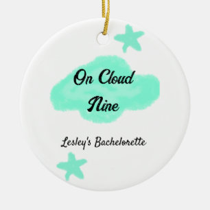 On Cloud nine pastel green clouds star bachelorett Ceramic Tree Decoration