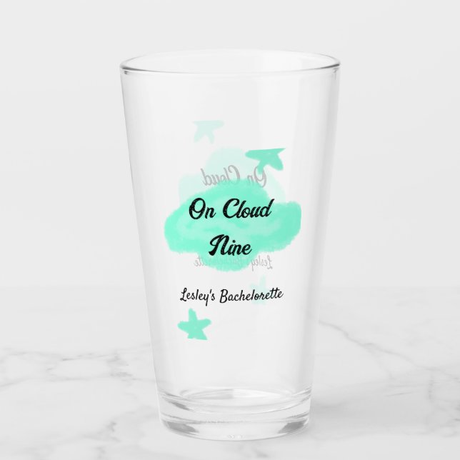 On Cloud nine pastel green clouds star bachelorett Glass (Front)