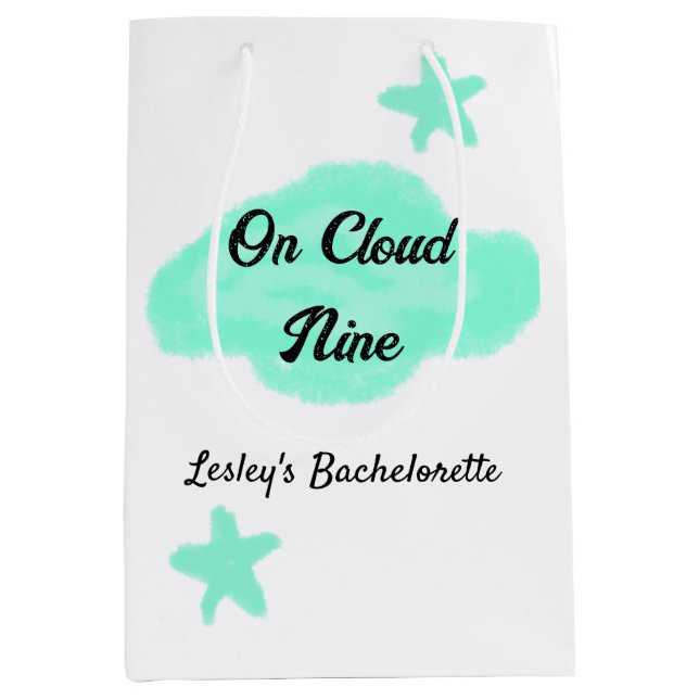 On Cloud nine pastel green clouds star bachelorett Medium Gift Bag (Front)