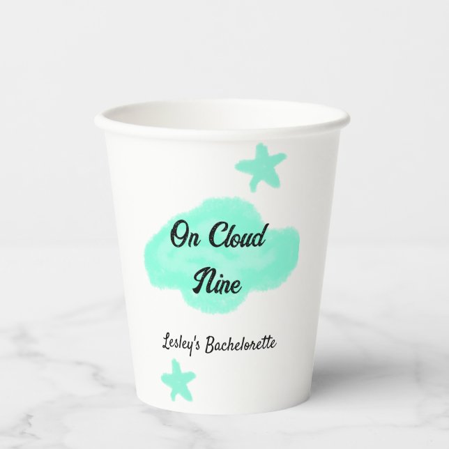 On Cloud nine pastel green clouds star bachelorett Paper Cups (Front)