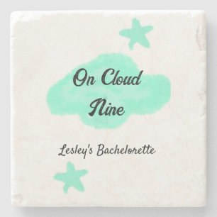 On Cloud nine pastel green clouds star bachelorett Stone Coaster