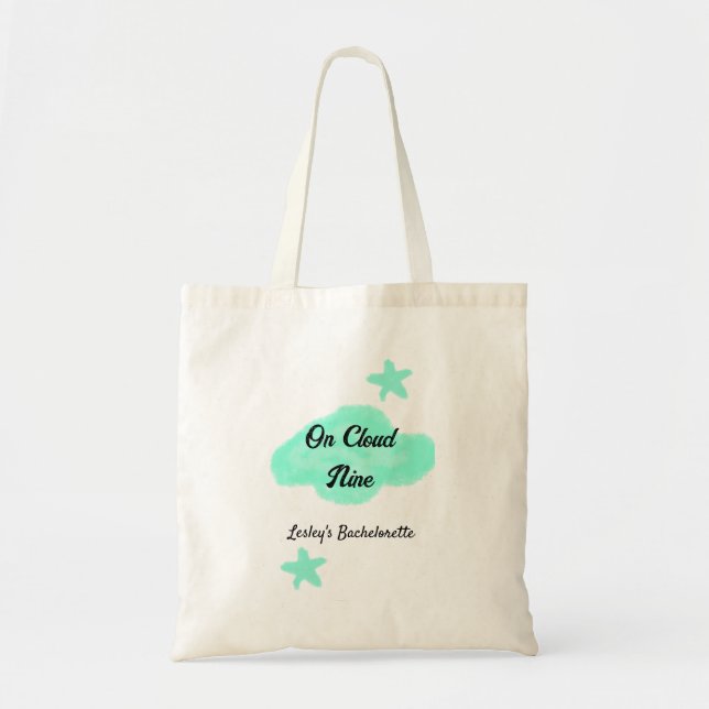 On Cloud nine pastel green clouds star bachelorett Tote Bag (Front)