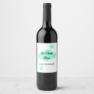 On Cloud nine pastel green clouds star bachelorett Wine Label