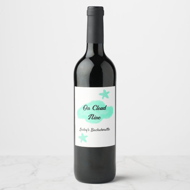 On Cloud nine pastel green clouds star bachelorett Wine Label (Front)