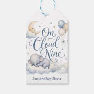 On Cloud Nine, Personalized Blue Elephant Moon Boy Gift Tags