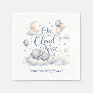 On Cloud Nine, Personalized Blue Elephant Moon Boy Napkin