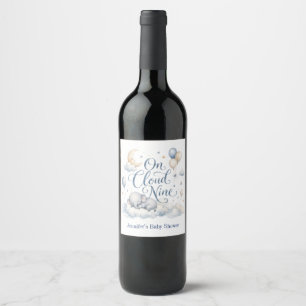 On Cloud Nine, Personalized Blue Elephant Moon Boy Wine Label