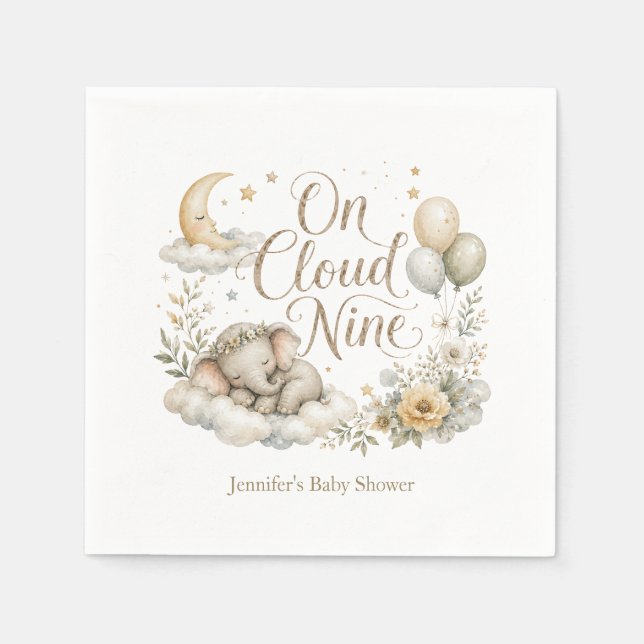 On Cloud Nine, Personalized Gender Neutral Elephan Napkin (Front)