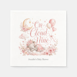 On Cloud Nine, Personalized Pink Elephant Moon Gir Napkin