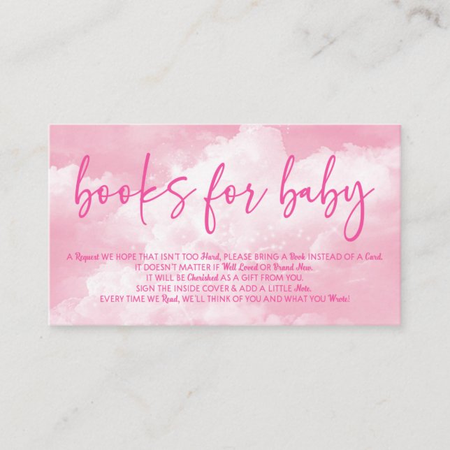 On Cloud Nine Pink Baby Shower Books For Baby Enclosure Card (Front)