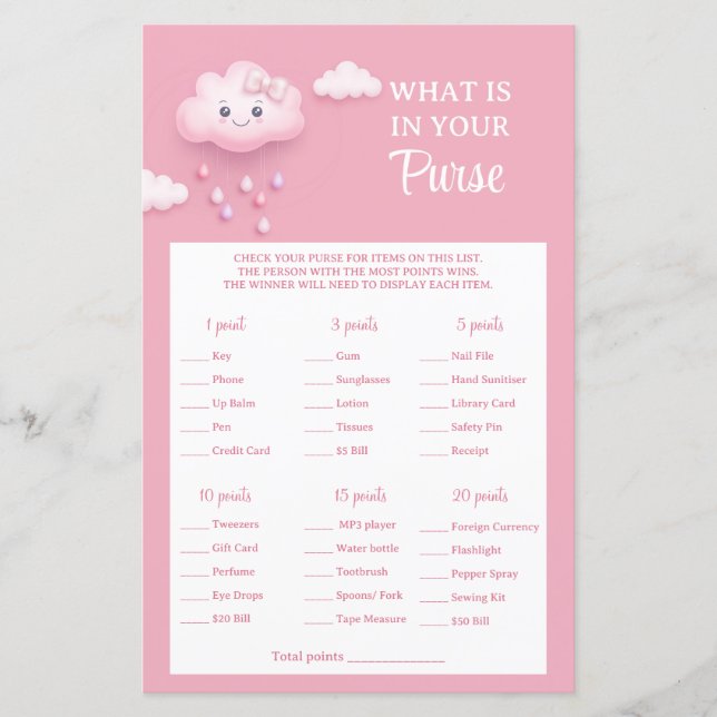 On Cloud Nine Pink What is in Your Purse Game (Front)