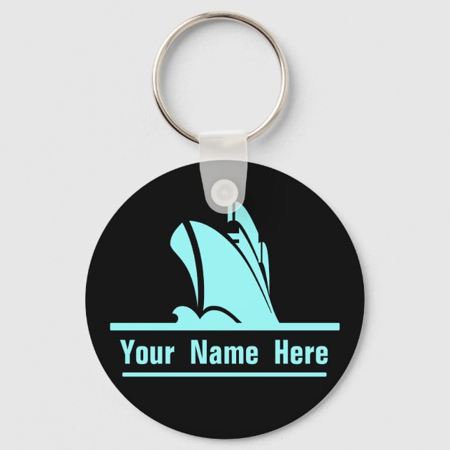 On Course Personalised Keychain Black and Aqua (Front)