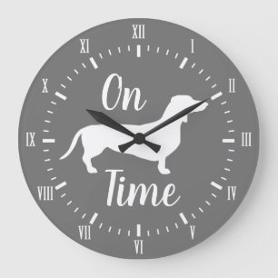 On Dachshund Time Grey & White Large Clock
