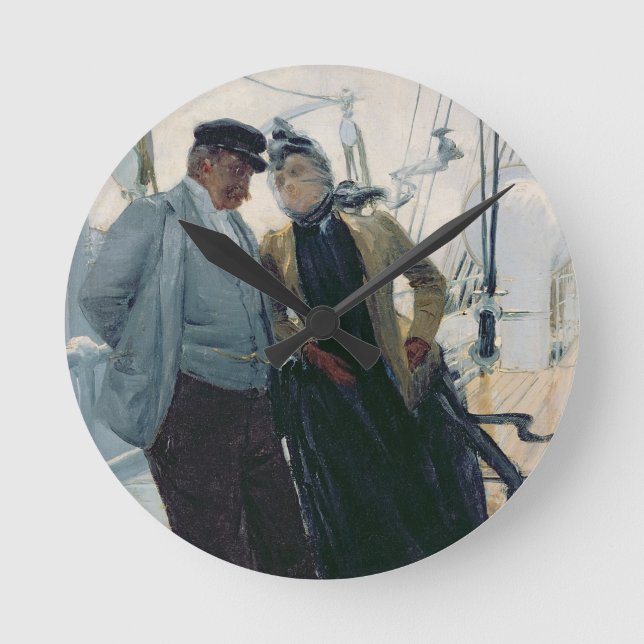 On Deck (oil on canvas) Round Clock (Front)