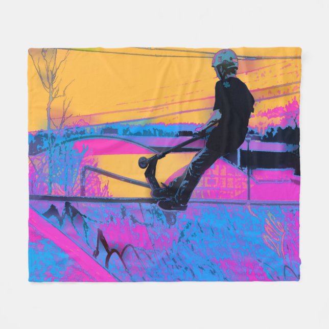 On Edge  -  Stunt Scooter Artwork Fleece Blanket (Front (Horizontal))