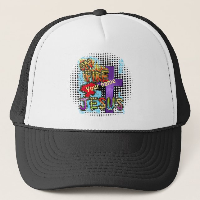 On Fire For Jesus Christian Cross hat (Front)