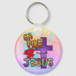 On Fire For Jesus Christian cross Key Ring