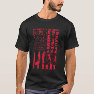 On Friday We Wear Red American Flag Military Suppo T-Shirt