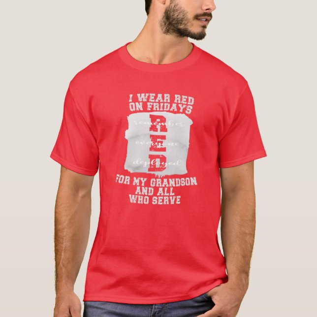 On Friday We Wear Red On Friday Military Grandson T-Shirt (Front)