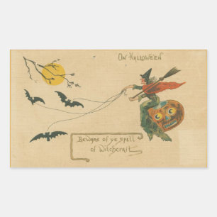 On Halloween Beware of Witchcraft Vintage Rectangular Sticker