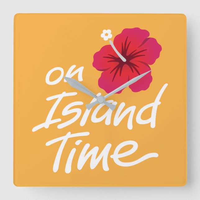 On Island Time Clock with Hibiscus graphic (Front)