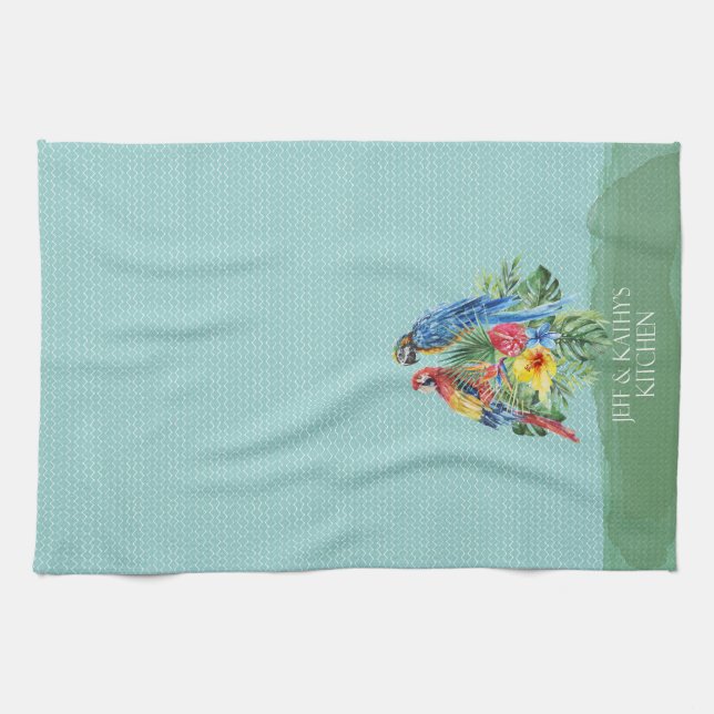 On Island Time Tropical Parrots Tea Towel (Horizontal)