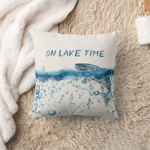 On Lake Time text with lake trout Cushion