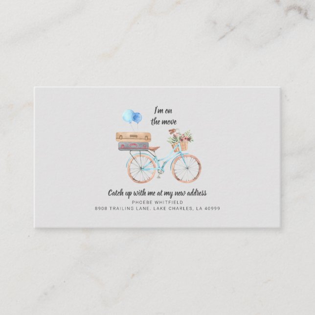 On Move New Address Watercolor Bike Moving Card (Front)