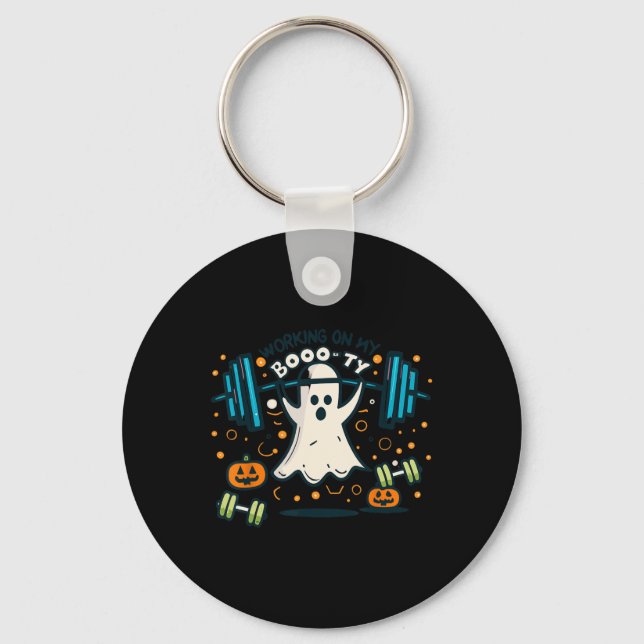 On My Boo-ty Funny Booty Halloween Ghost Workout  Key Ring (Front)