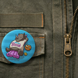 On My Break Funny Relaxed Rhino Poolside Cartoon 6 Cm Round Badge