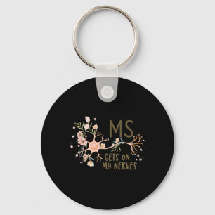 On My Nerves Multiple Sclerosis Awareness Floral W Key Ring