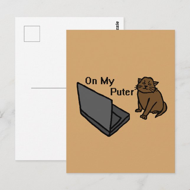 On My Puter Funny Computer Brown Cat Meme Postcard (Front/Back)