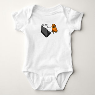 On My Puter Funny Computer Orange Cat Meme Baby Bodysuit